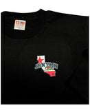 Black t-shirt with JRNYMN logo on a white background