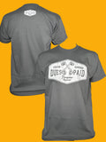 Gray t-shirt with dues paid lineman graphic design 
